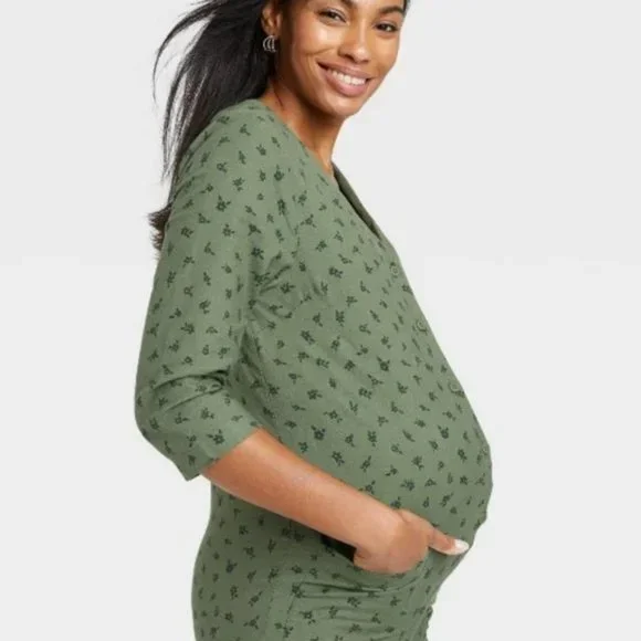The Nines by Hatch Button Romper Jumpsuit Green Floral Maternity Size XXL - Picture 3 of 15